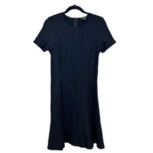 Lord & Taylor Womens Dress Fit & Flare Black Pinstripe Stretch Short Sleeve Sz M